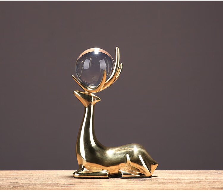 摆件家居装饰品现代简约旺财客厅玄关新居礼品 水晶球鹿三件套【图片