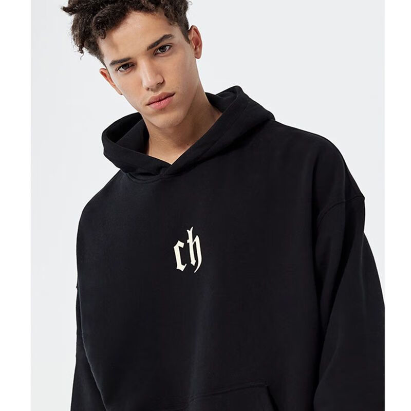 川珏国潮chinism ch纯色连帽卫衣男潮连帽宽松秋季潮流情侣套头帽衫