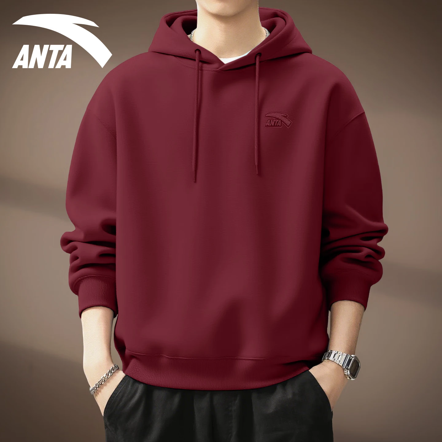 Anta hooded sweatshirt Men's Spring/Autumn 2026 New Loose, Casual and Versatile Sport top with fleece warmth long-sleeved jacket [Regular Style] 8712S-9 Light Blue 4XL (195) thumbnail 6