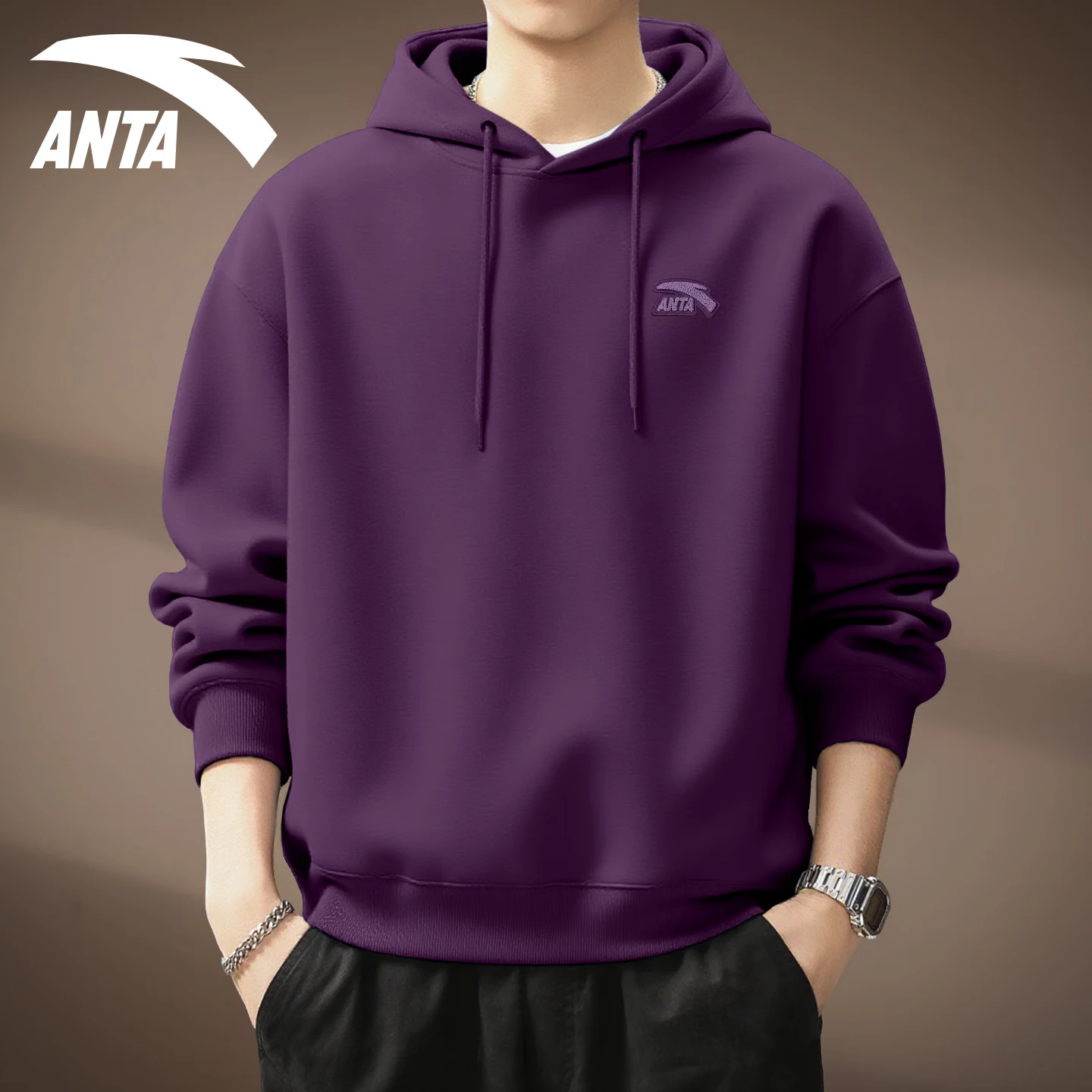 Anta hooded sweatshirt Men's Spring/Autumn 2026 New Loose, Casual and Versatile Sport top with fleece warmth long-sleeved jacket [Regular Style] 8712S-9 Light Blue 4XL (195) thumbnail 8