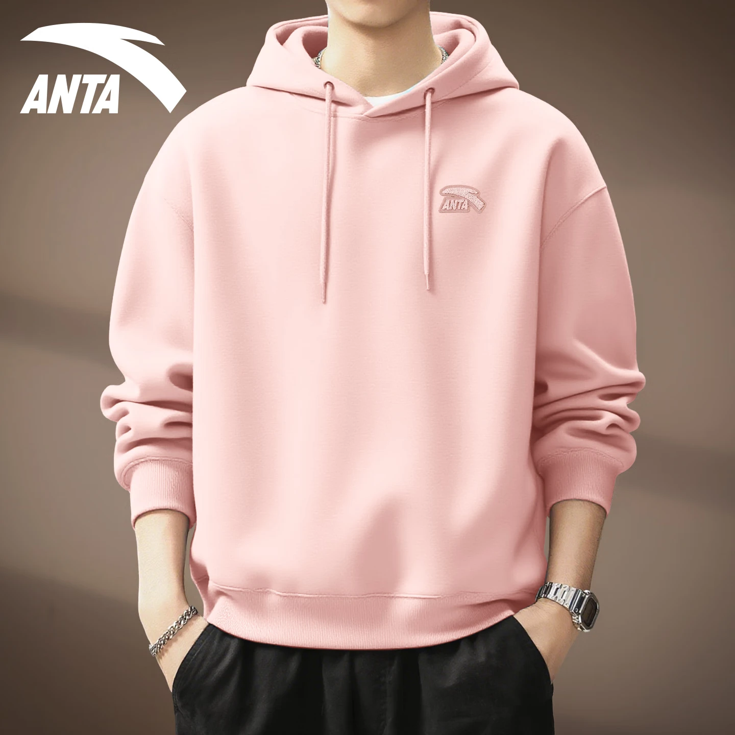 Anta hooded sweatshirt Men's Spring/Autumn 2026 New Loose, Casual and Versatile Sport top with fleece warmth long-sleeved jacket [Regular Style] 8712S-9 Light Blue 4XL (195) thumbnail 5
