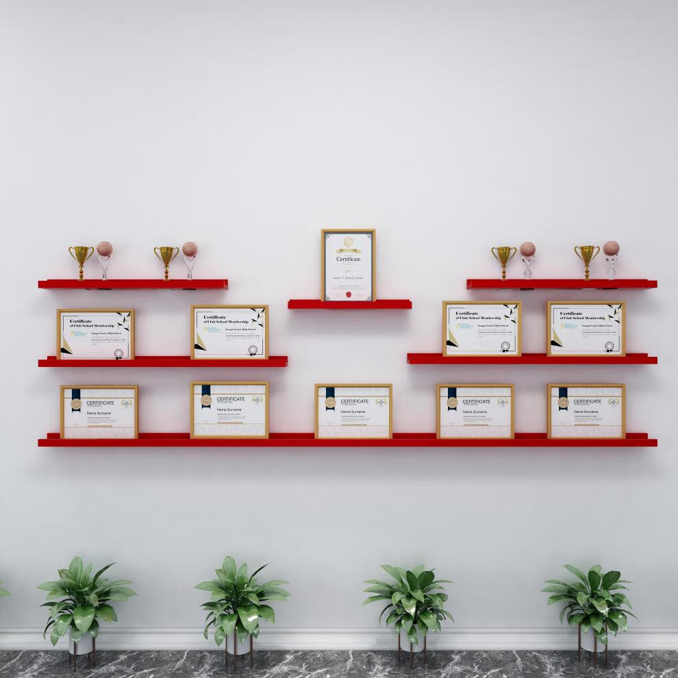 荣誉墙展示架 奖杯展示柜荣誉墙展示架壁挂式证书奖杯收纳架一字隔板