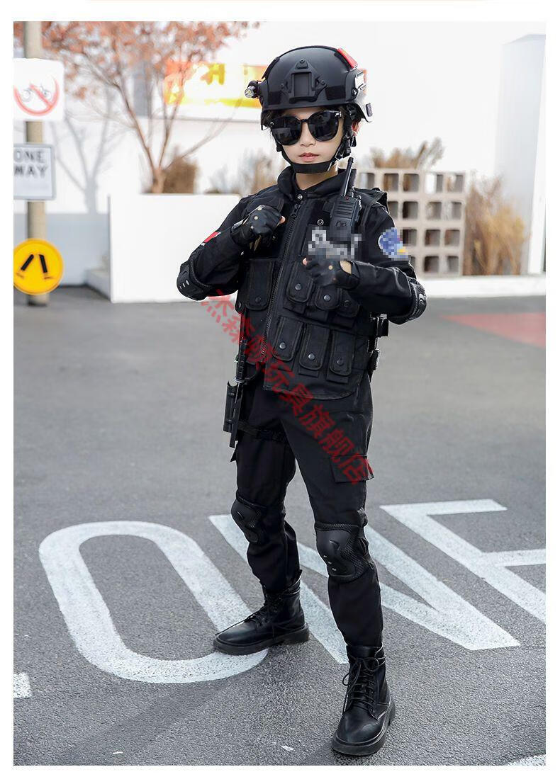 儿童警装套装表演服加绒加厚冬季保暖特种兵特警衣服套装儿童警察衣服