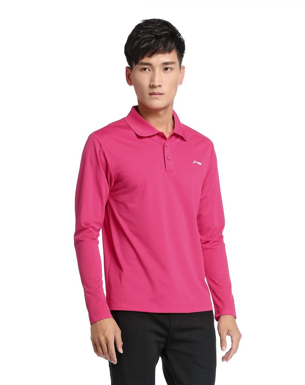中国李宁t恤男士夏季长袖套头衫团购款休闲长袖polo衫翻领速干宽松