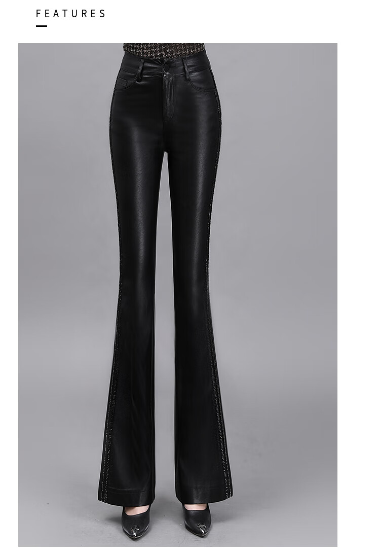 实拍秋冬微喇叭皮裤高腰休闲大码长裤韩版宽松阔腿女裤喇叭裤子潮1