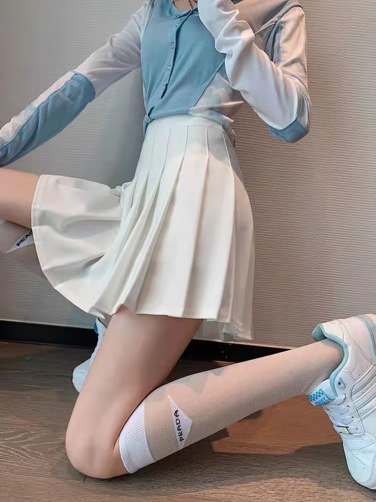 百褶裙女春夏防走光高腰a字短裙黑色显瘦学院半身裙jk制服 黑色拉链款