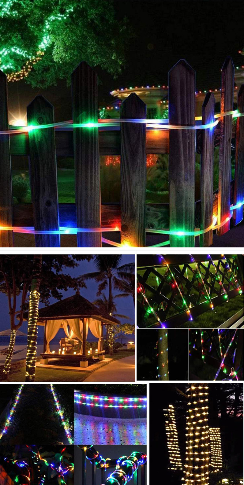 led太阳能彩灯带七彩铜线管子灯户外防水灯条庭院阳台花园装饰串 梦幻