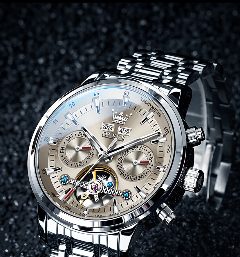 OLEVS Swiss Certified Men's Mechanical Watch Automatic Skeleton Tourbillon Multifunction Genuine Men's Watch 5