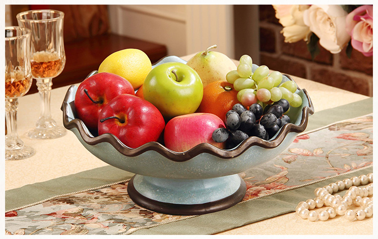 美式家用果盘创意客厅水果盘陶瓷欧式茶几摆件装饰糖果盘新中式 蓝羽