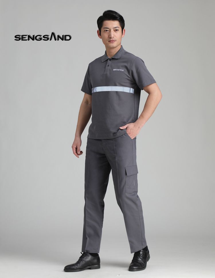 工作服男4s店春夏季短袖t恤售后工装套装汽车汽修车间维修裤 宝马有标