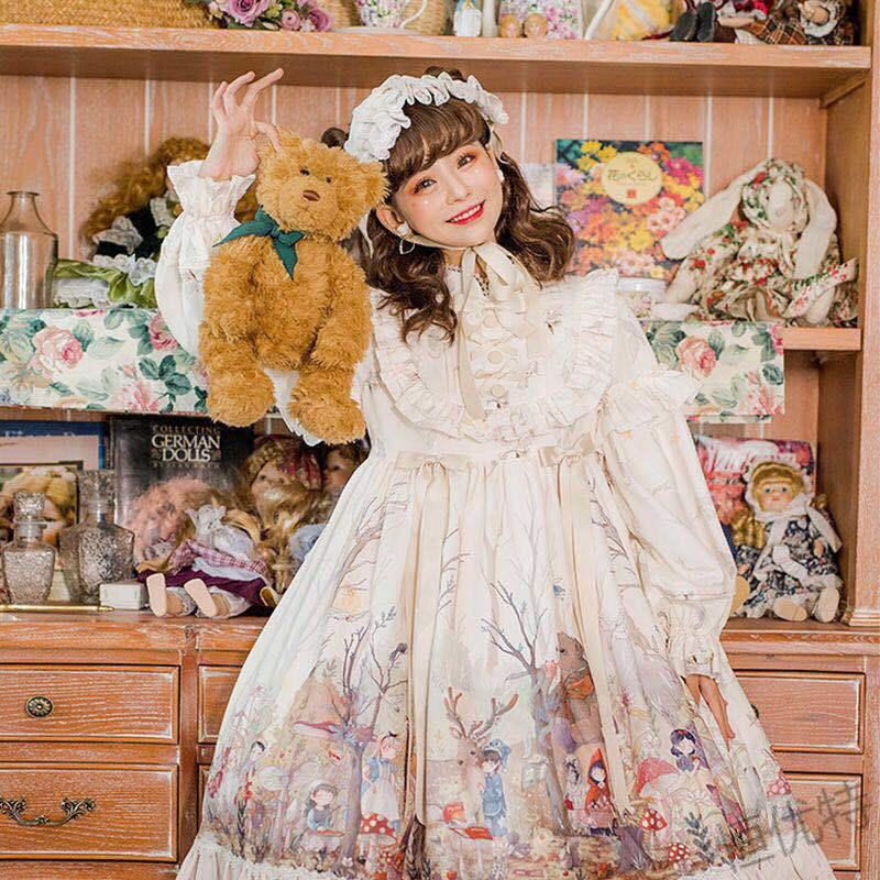 洛丽塔裙子成人长裙op可爱lolita绘梦森林系列jsk洋装 生成色op m