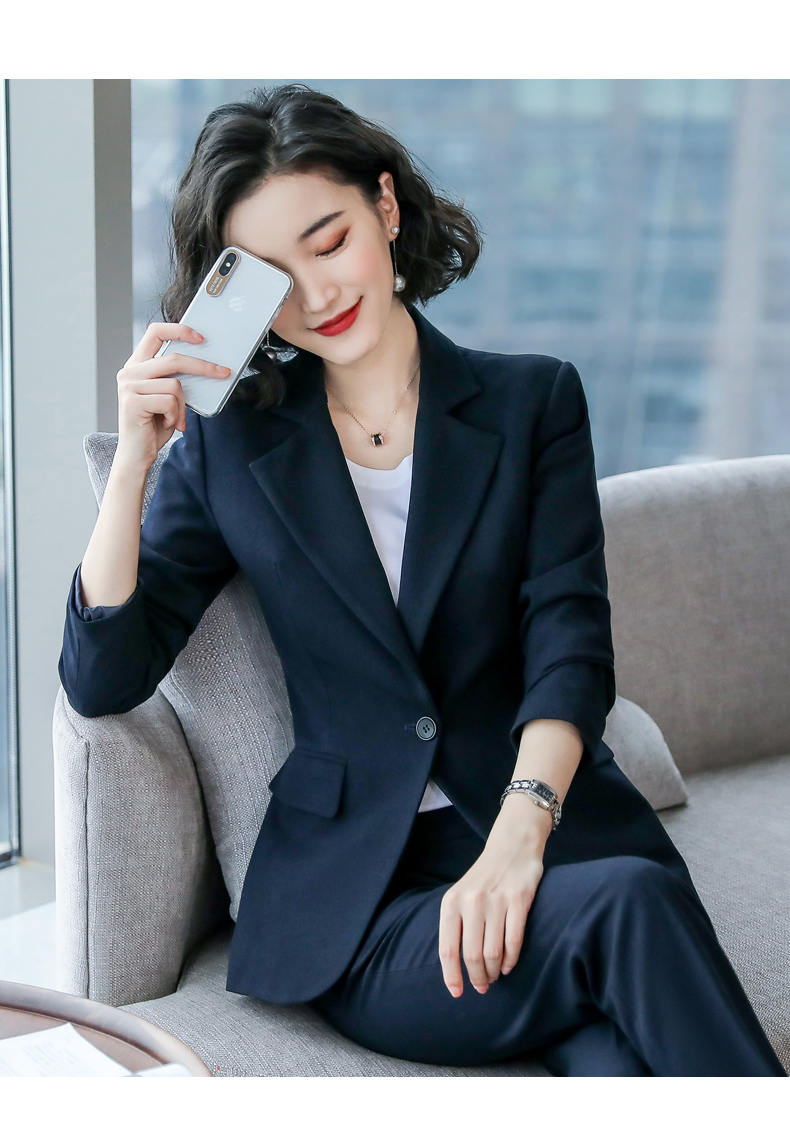 西装套装女2020秋季商务休闲ol西服英伦风时尚气质职业装 藏青色西装