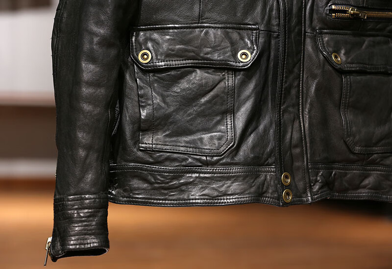 凯撒(kaiser)真皮皮衣男多口袋水洗褶皱全植鞣绵羊皮皮衣日系机车真皮