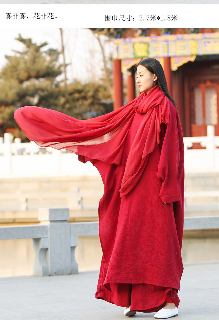 禅舞服女人服装禅修服女秋冬中国风飘逸棉麻白色宽松禅意佛系修行衣服