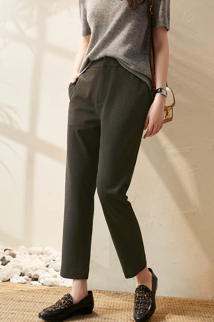 拉夏贝尔休闲裤女2021秋季新款百搭显瘦九分烟管裤锥形裤休闲裤子女