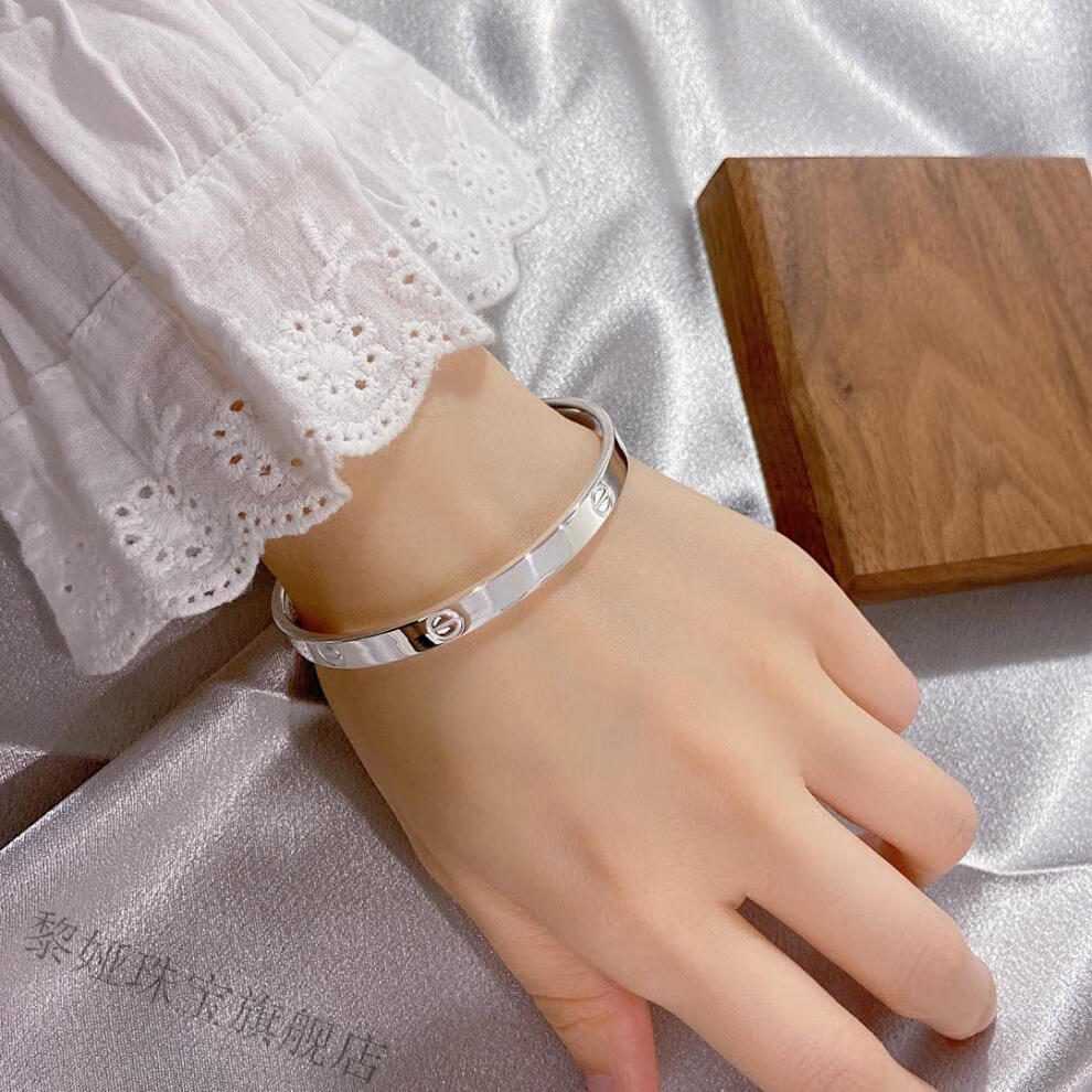 银手镯女学生卡卡时尚闭口手环森系足镯子友 窄版闭口款约25克56圈口