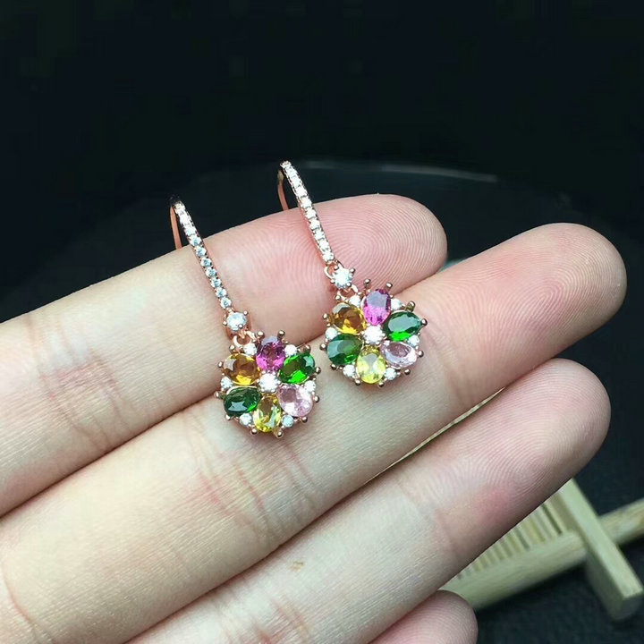 一北碧玺耳坠女s925巴西糖果色碧玺耳钉日韩时尚个性宝石耳环925银白