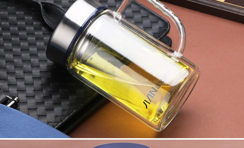 【严选】【正品保障】富光健牌双层玻璃杯带把手透明带盖防漏圆形过滤