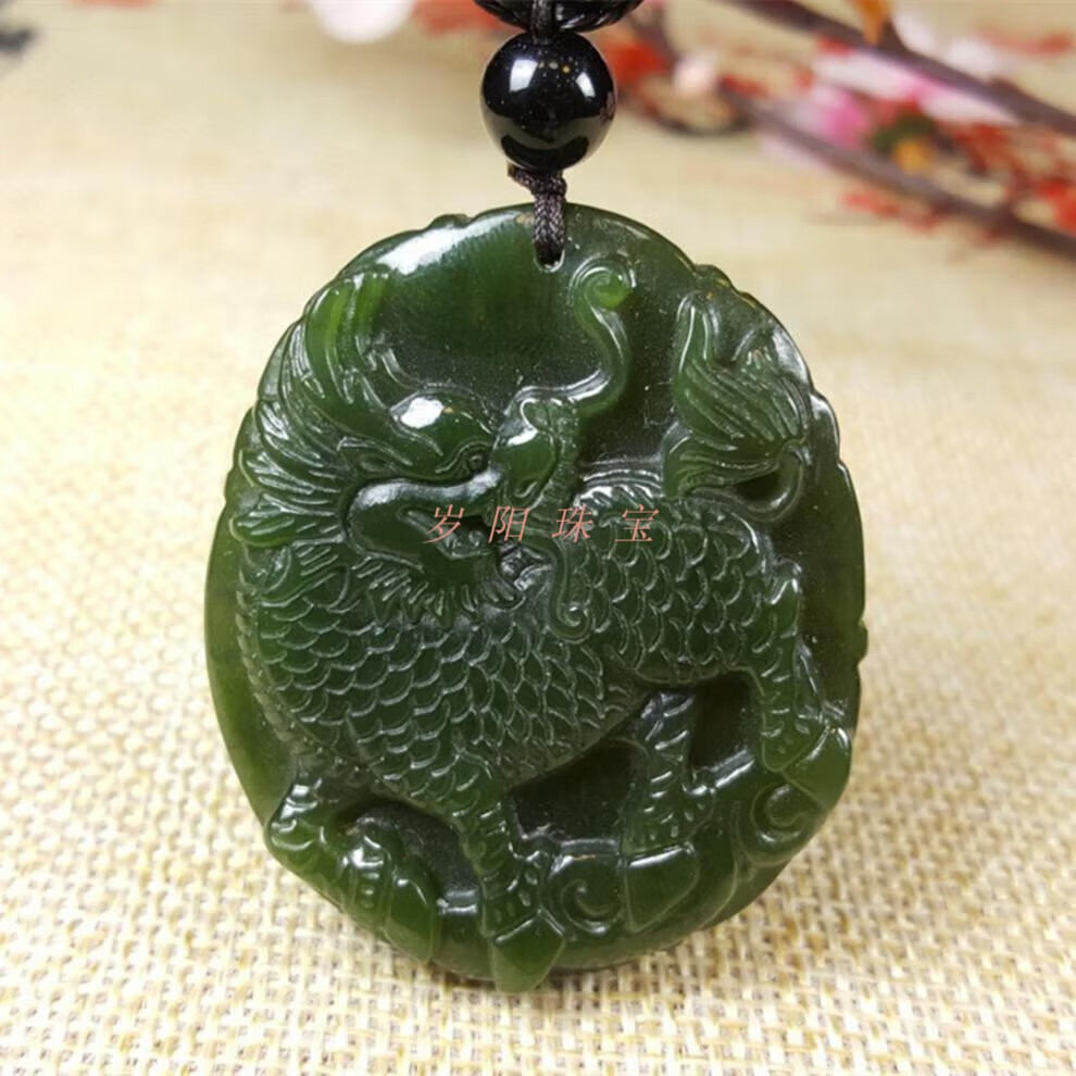 天然和田玉碧玉圆牌祥瑞麒麟吊坠男女款白玉麒麟送子玉坠平安项坠岁阳