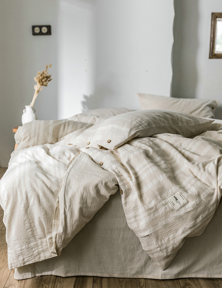 苎麻四件套 北欧格子亚麻四件套进口苎麻被套床单水洗棉麻床笠款床上