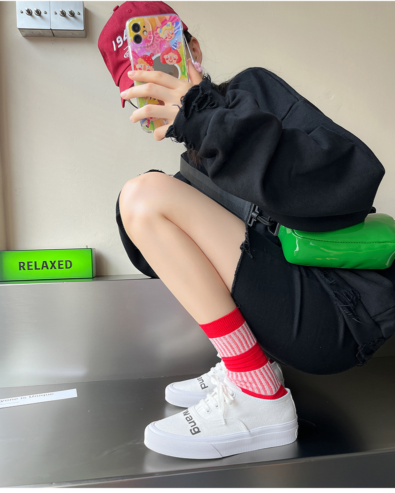 日潮牌小众设计师款cfcl条纹灯笼袜猪大肠袜网红小红书男女中筒袜