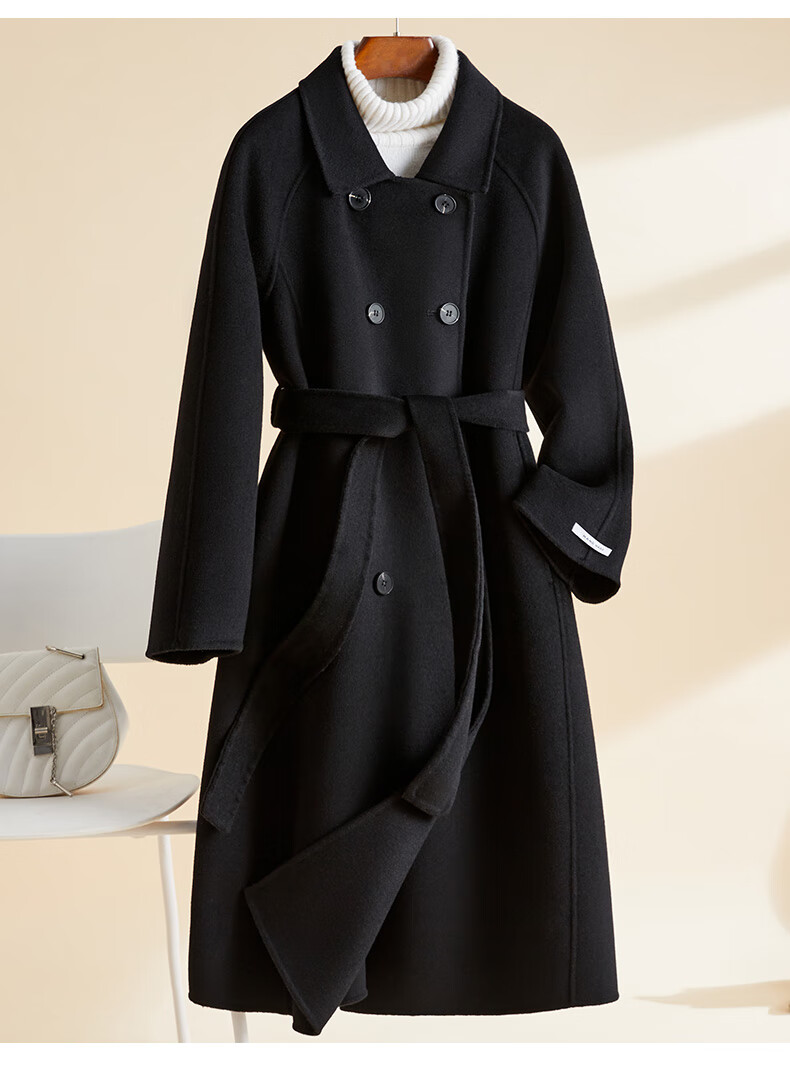hwhe轻奢品牌女装 双面羊绒大衣女中长款2022秋冬新款韩版时尚修身