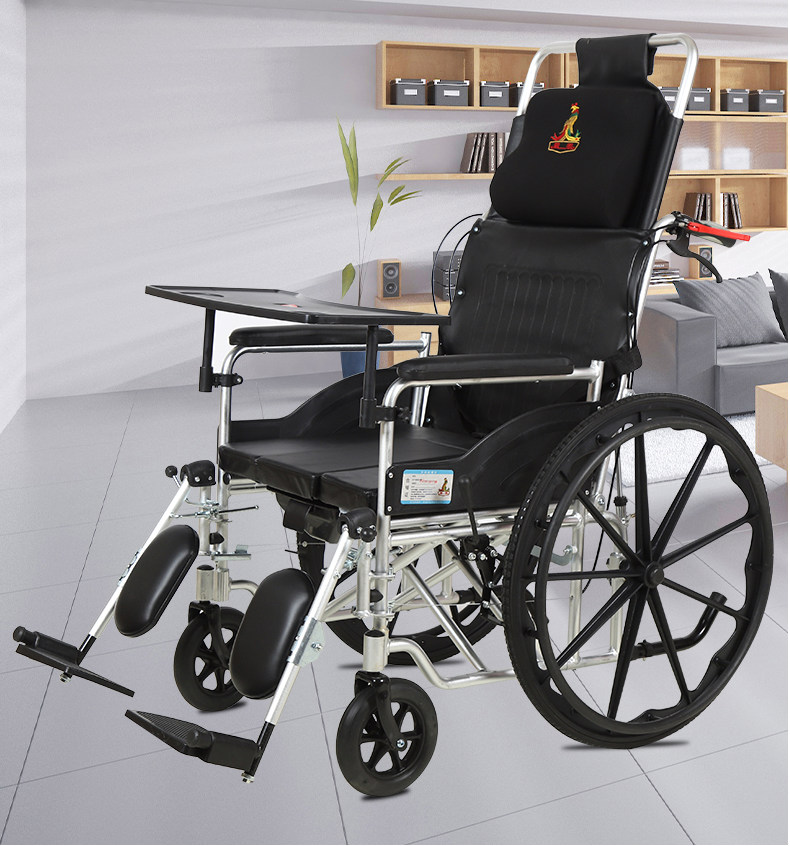 轮椅老人折叠轻便小型带坐便器手推残疾代步便携手推车钢车架餐板便盆