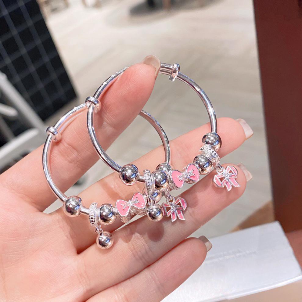 老凤祥款式儿童银手镯女纯银999小孩卡通银镯子猫女童学生手环生日