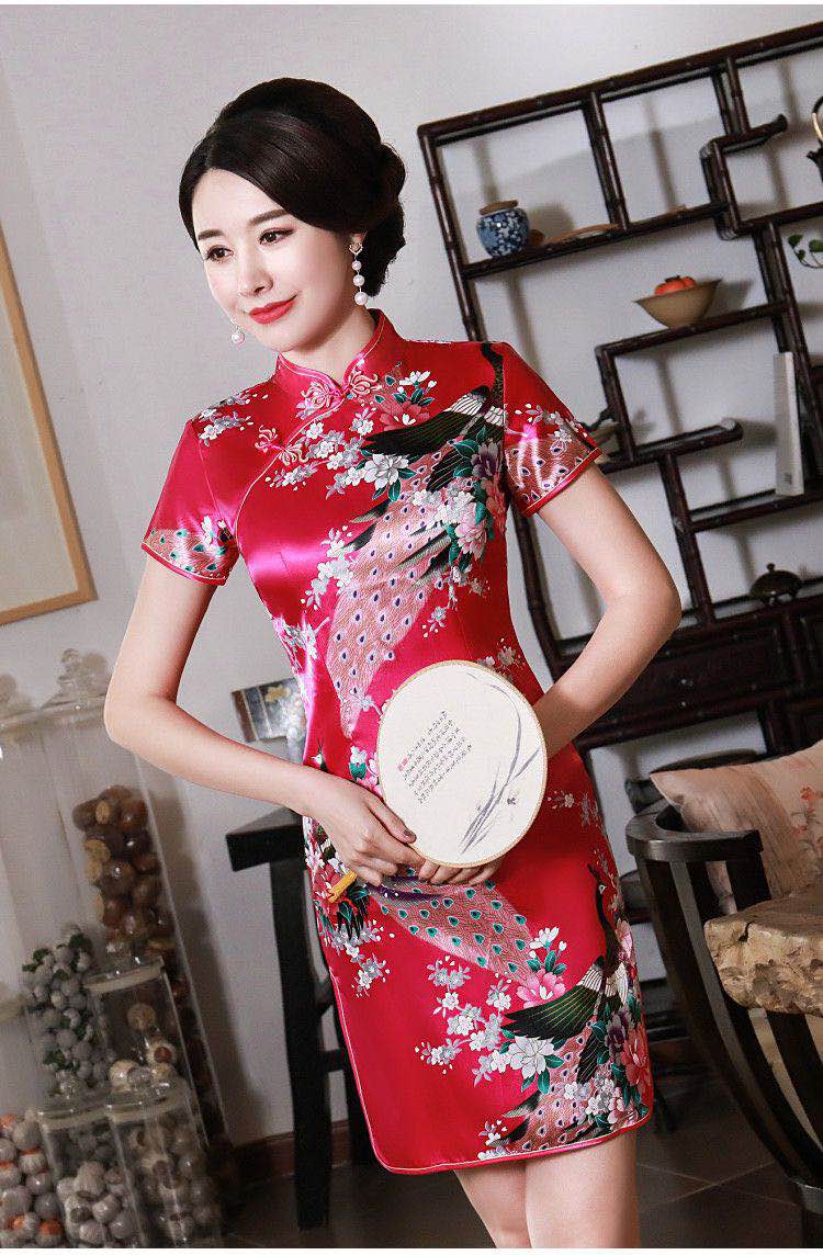 旗袍裙夏天短袖复古改良走秀演出拍照舞蹈短款旗袍裙连衣裙女中式旗袍