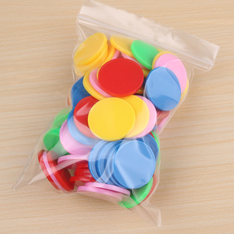 小圆片计数工具彩色计数小圆片直径25mm一元硬币大小100片幼儿园塑料