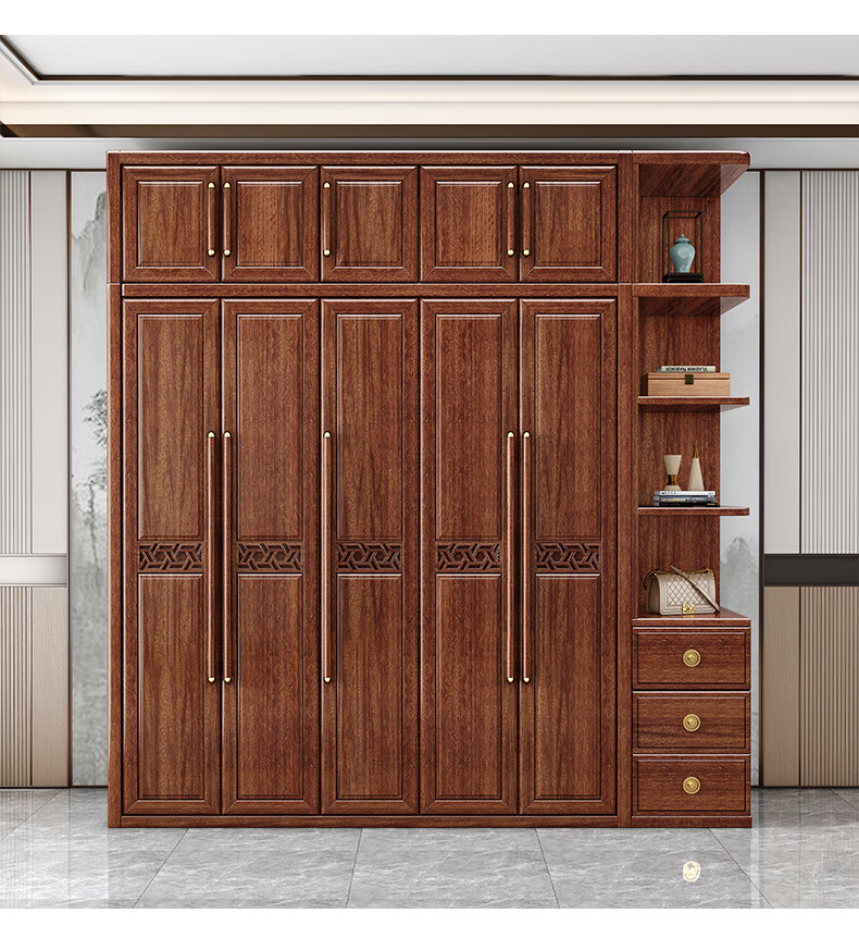 广东佛山家具衣柜 新中式胡桃木现代实木衣柜3456门全实木家用卧室