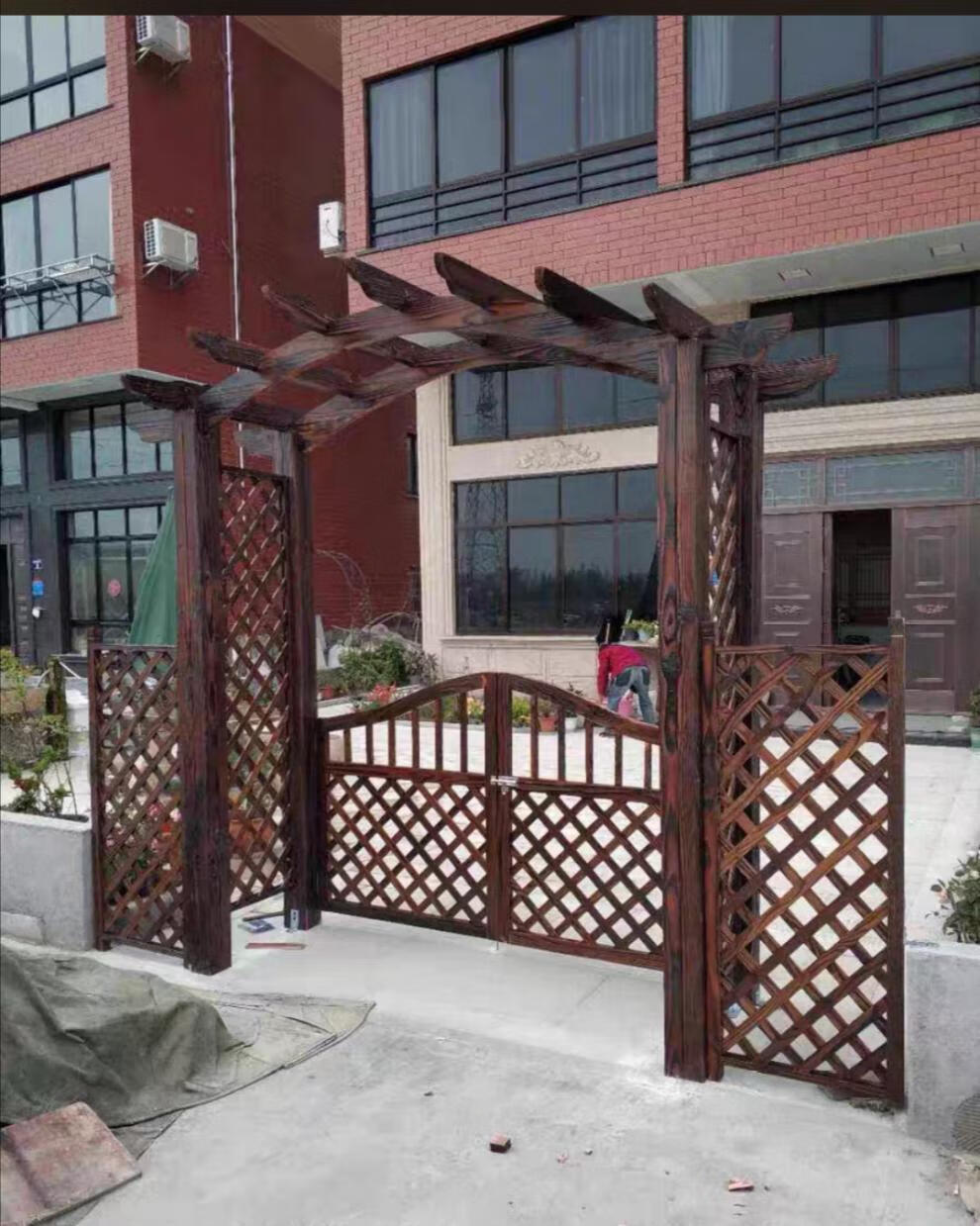 2022新款户外花架 防腐木户外拱门花架爬藤架拱形花园景观门实木庭院