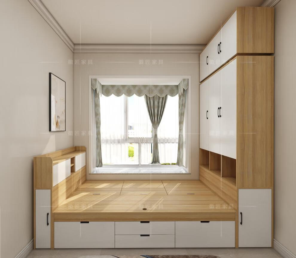 墨绩 电脑桌 衣柜书桌一体 简约现代实木e0榻榻米床衣柜一体带书桌小