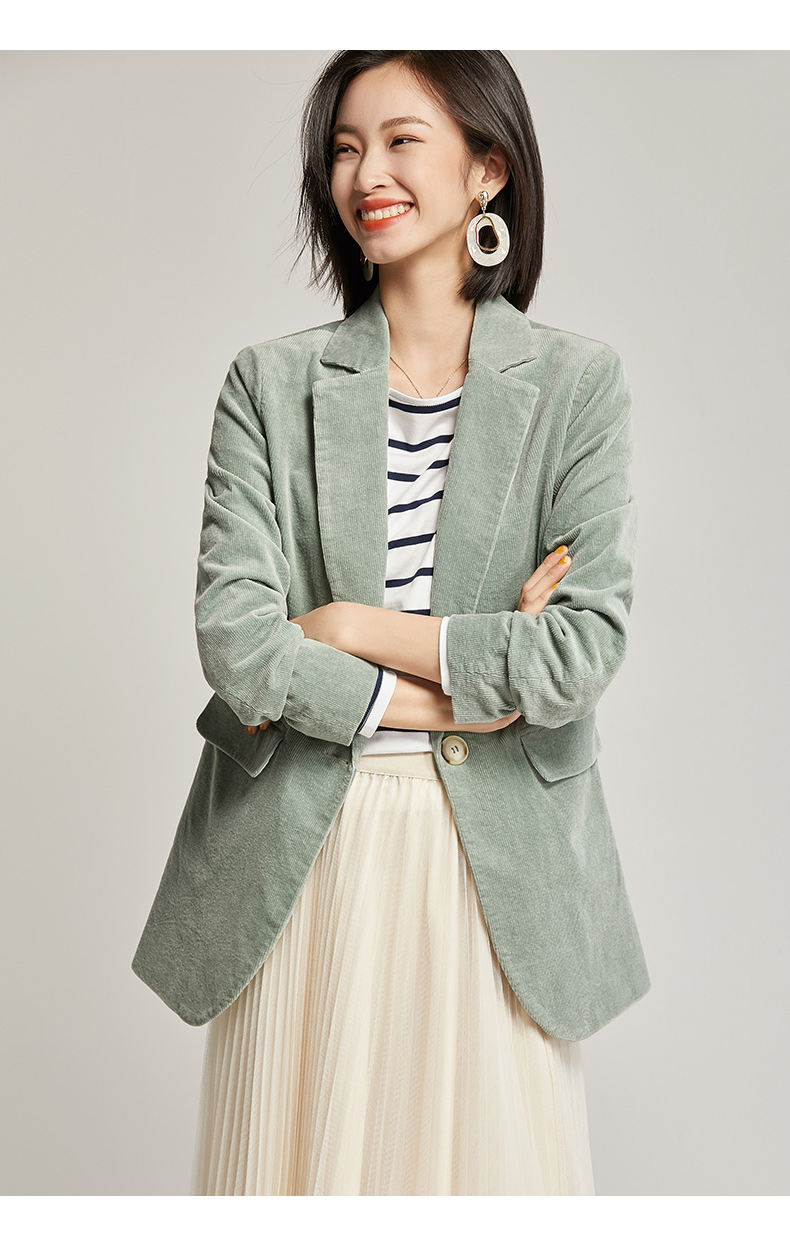 小西装女复古春秋装韩版宽松休闲通勤网红小西服外套98225豆绿色m