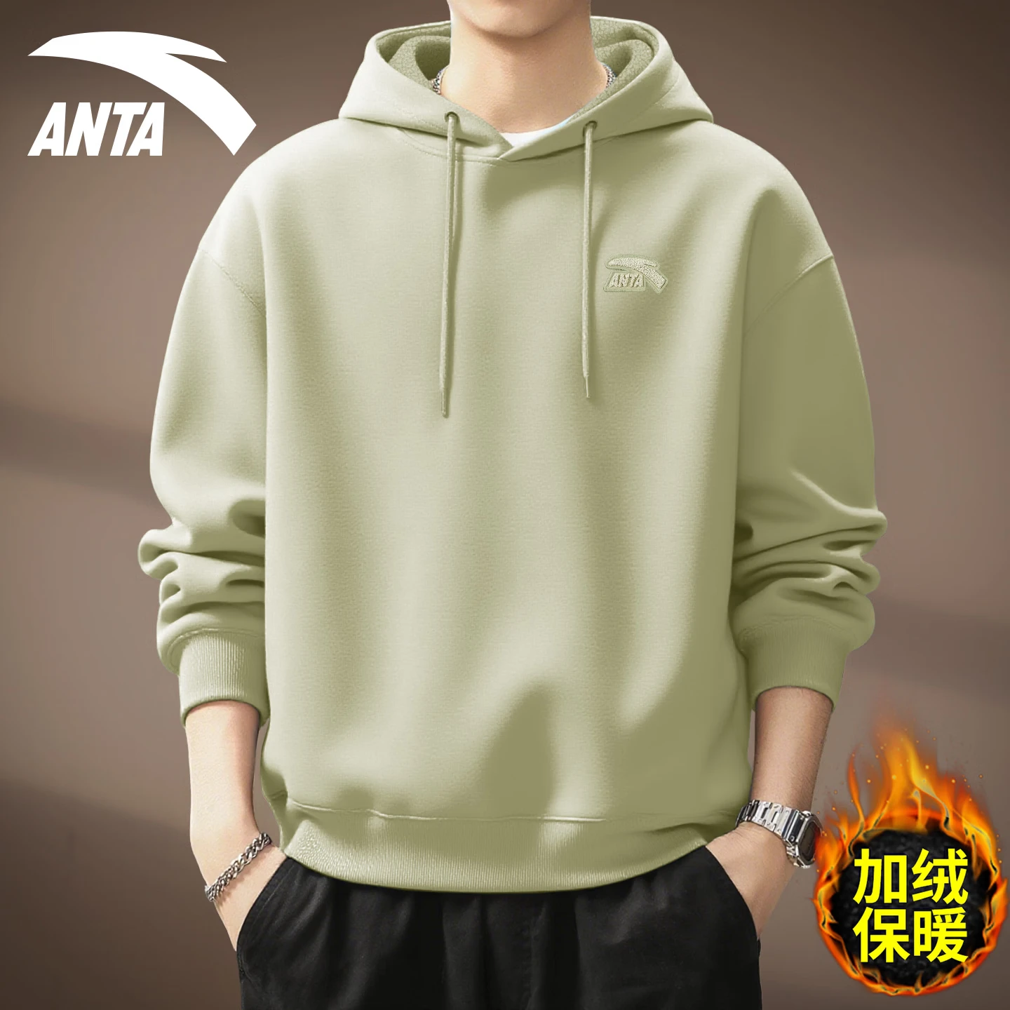 Anta hooded sweatshirt Men's Spring/Autumn 2026 New Loose, Casual and Versatile Sport top with fleece warm long-sleeved jacket [Fleece Style] 8716-5 Cloud Grey 4XL (195) thumbnail 3