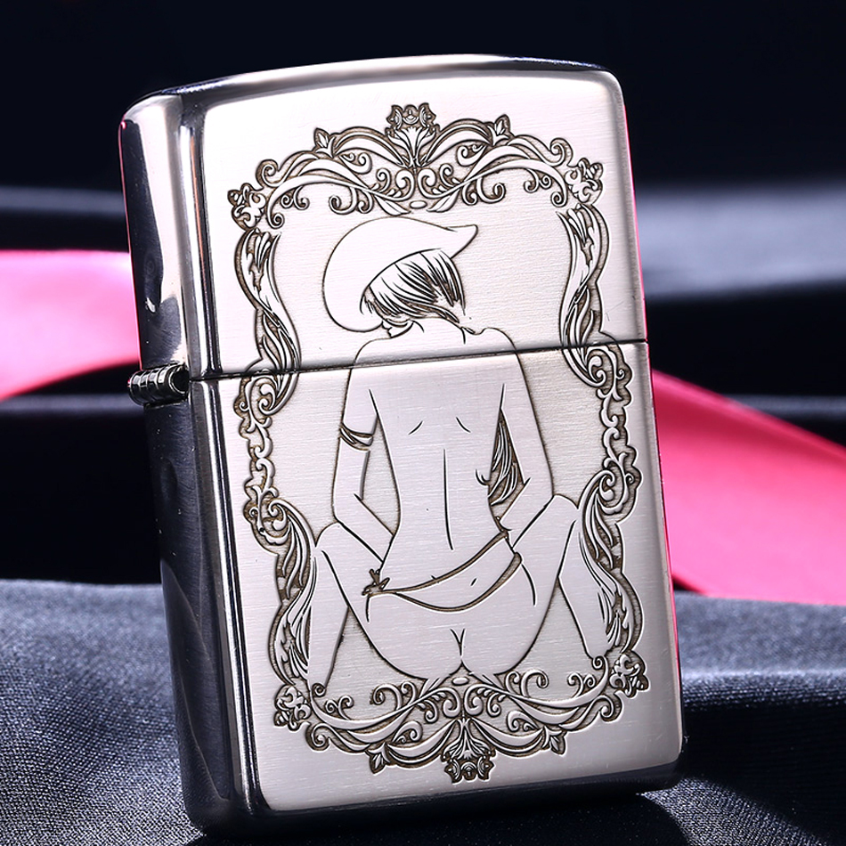 纯银zippo之宝打火机 zippo纯银盔甲精雕西部牛仔女郎 纯银性感美女