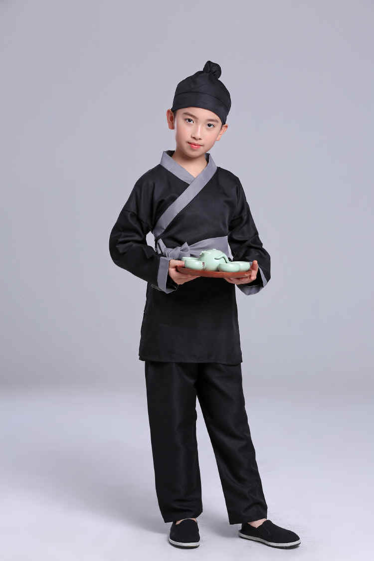 店小二演出服古装汉服套装儿童村民衣服男女演出服装古代老百姓表演服