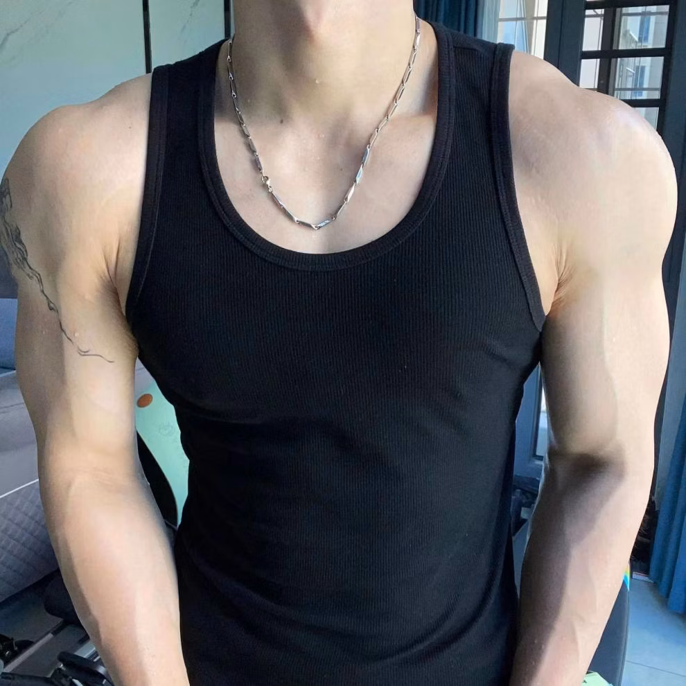 Men's Vest Fitness Elastic Vest Thickened Threaded Vest American Sweat Absorbing Sports Pulled Vest, White 3XL_viptrois.com