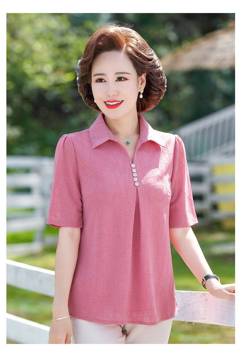 中年人衣服夏季新款中老年人衬衫时尚阔太太短袖上衣中年女装洋气妈妈