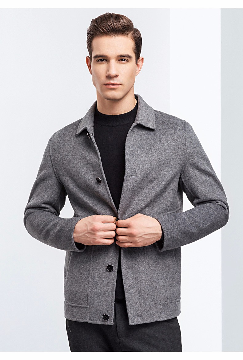 罗蒙(romon)男士毛呢大衣中青年休闲羊毛双面呢外套冬季翻领短款呢子