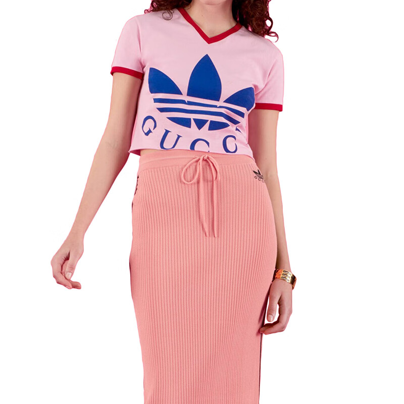 【22年新款】古驰gucci女士粉色纯棉红色滚边短款t恤693637xjeb15939