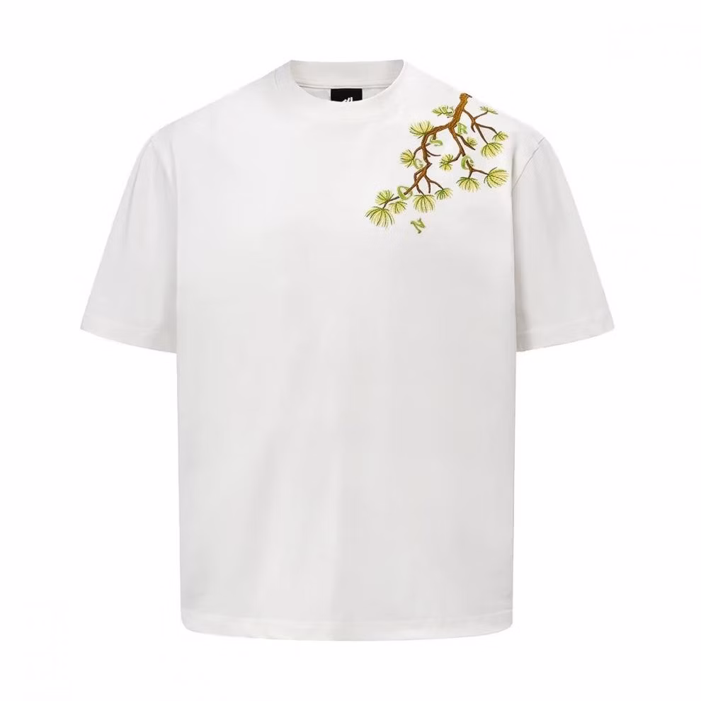 American Flower Embroidered Short-sleeved T-shirt Men's High-end 2026 Summer New Personalized Trendy Brand Loose And Versatile Top, Black 2XL_viptrois.com
