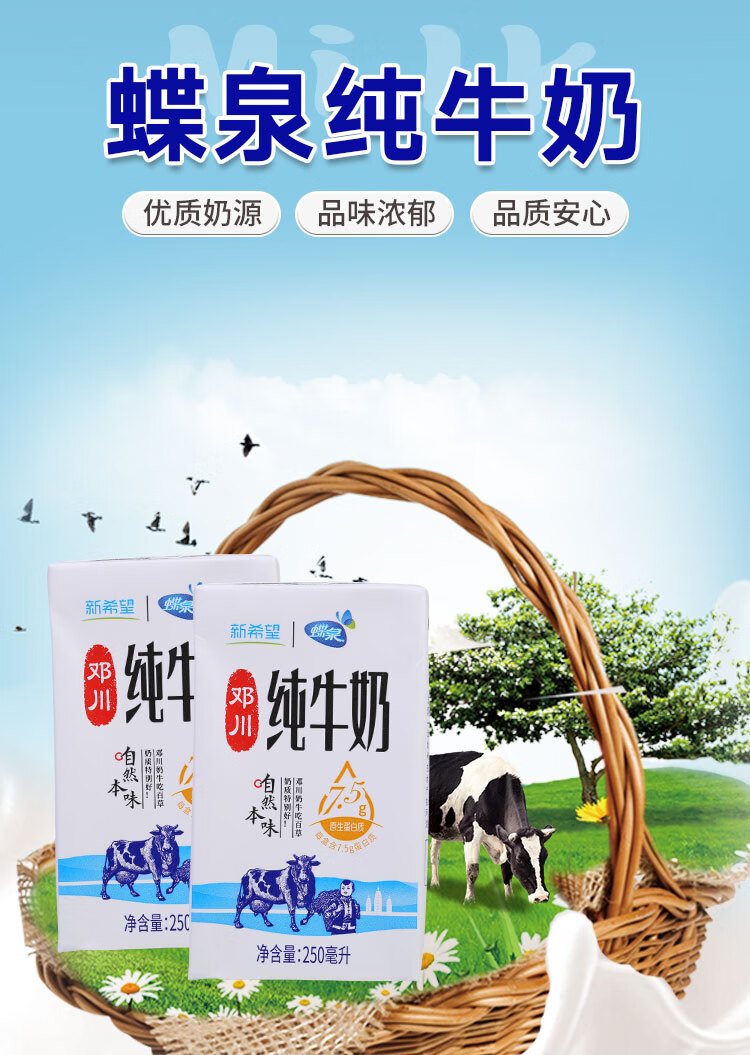 新希望蝶泉纯牛奶250mlx24盒整箱云南大理邓川全脂牛奶早餐奶纯奶 16
