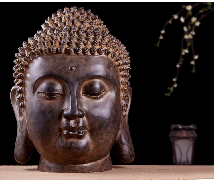 泰式佛头摆件禅意泰国佛像装饰东南亚风格客厅佛首瑜伽会所 09076泥巴