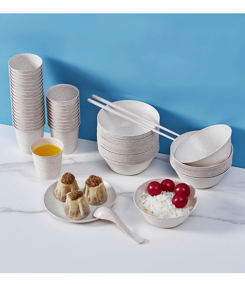 运锋 稻壳一次性餐具套装加厚可降解环保碗筷子四件套酒席野餐家用