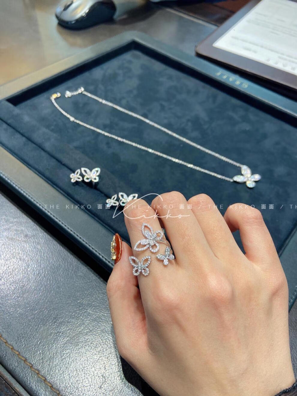 世宜得graff项链面面定制 graff立体蝴蝶满钻项链 s925银项链气质百搭