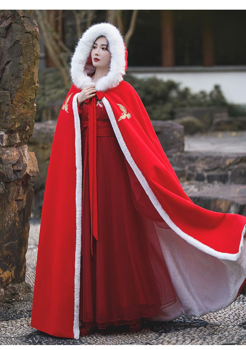 汉服斗篷 汉服古装披风斗篷古风冬季长款红色女秋冬加厚结婚中国风加