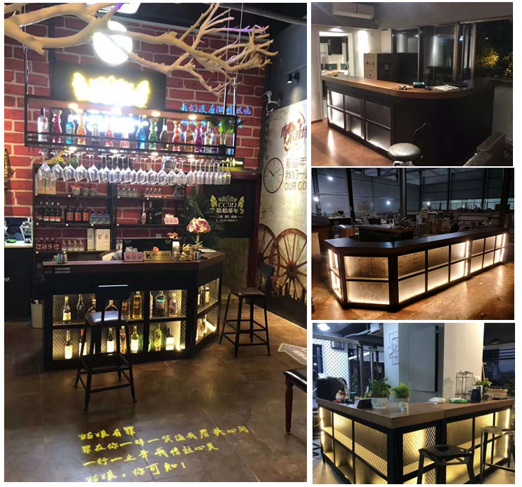 网红同款酒吧吧台复古工业风餐厅饭店烧烤店酒庄异形转角收银柜台带灯