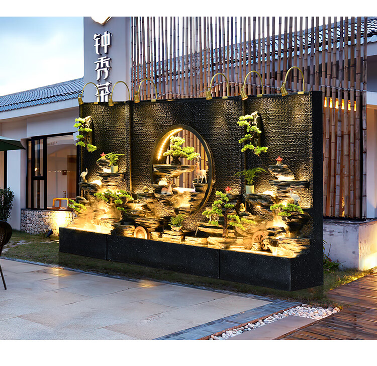 屏风水幕墙流水墙户外玄关隔断办公室酒店假山水景摆件庭院鱼池背景墙