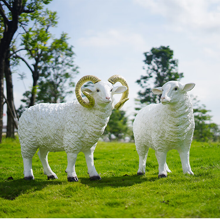 仿真玻璃钢小绵羊模型雕塑花园农场动物山羊园林景观装饰草坪摆件 湖